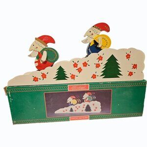 Vtg House of Lloyd Santas Ski Slope Wooden Walking Santa Elves Mountain Climbers
